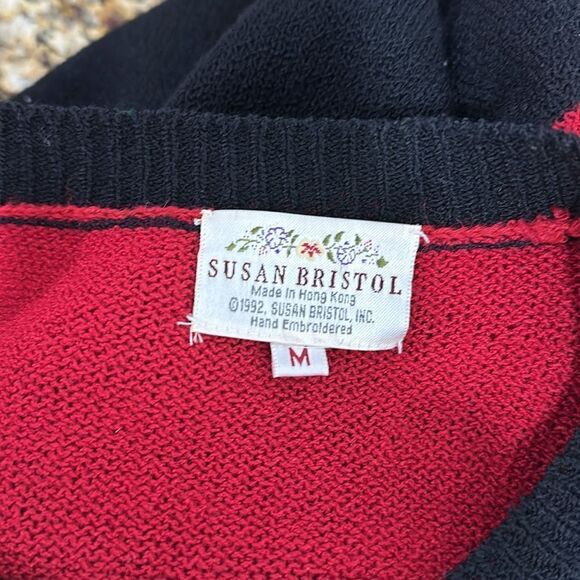 Susan Bristol Vintage Colourful Hand Embroidered Patchwork Cardigan Sweater M - Picture 5 of 9